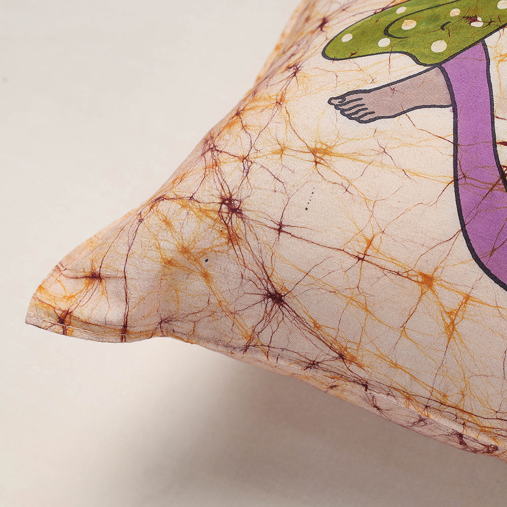 Beige - Hand Batik Printed Pure Cotton Cushion Cover (18 x 18 in)
