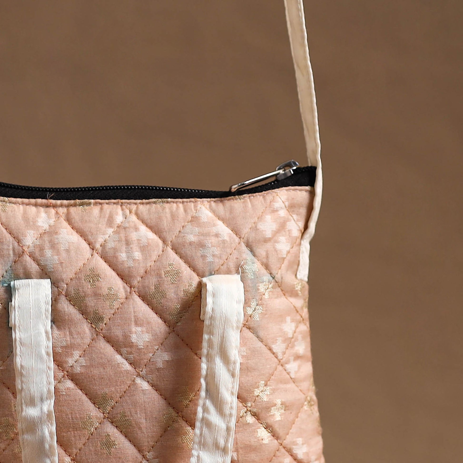 Beige - Handcrafted Quilted Silk Sling Bag 40