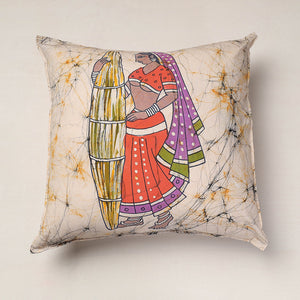 Beige - Hand Batik Printed Pure Cotton Cushion Cover (18 x 18 in)