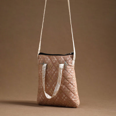 Beige - Handcrafted Quilted Silk Sling Bag 40