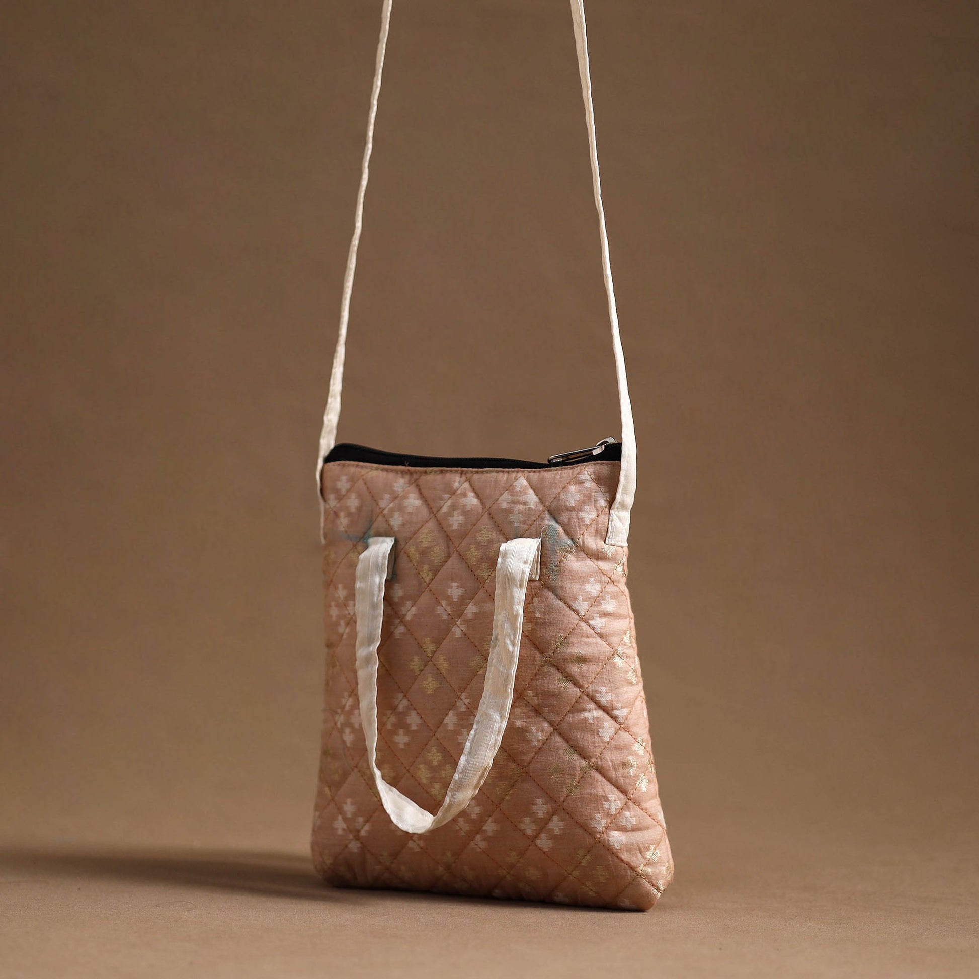 Beige - Handcrafted Quilted Silk Sling Bag 40
