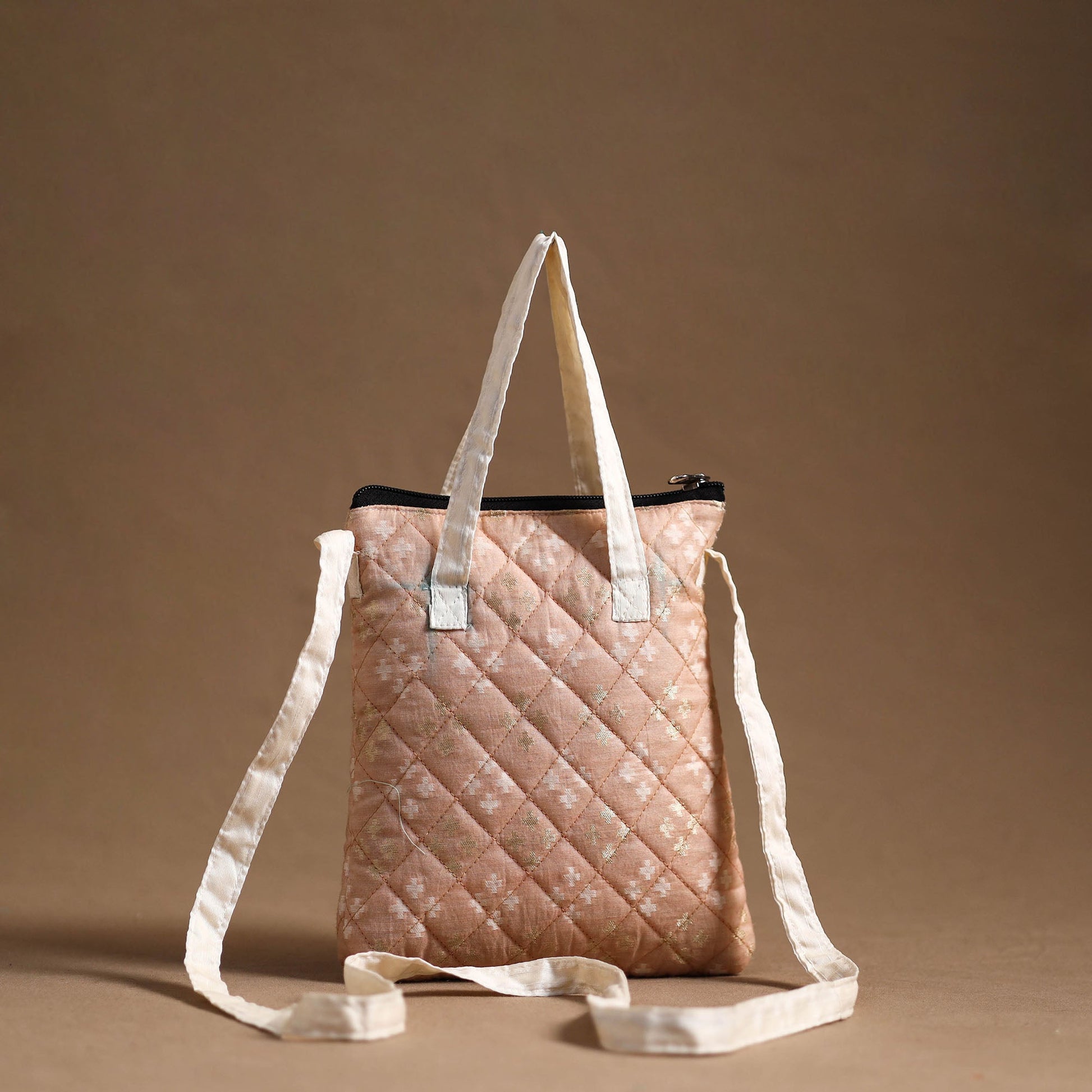 Beige - Handcrafted Quilted Silk Sling Bag 40