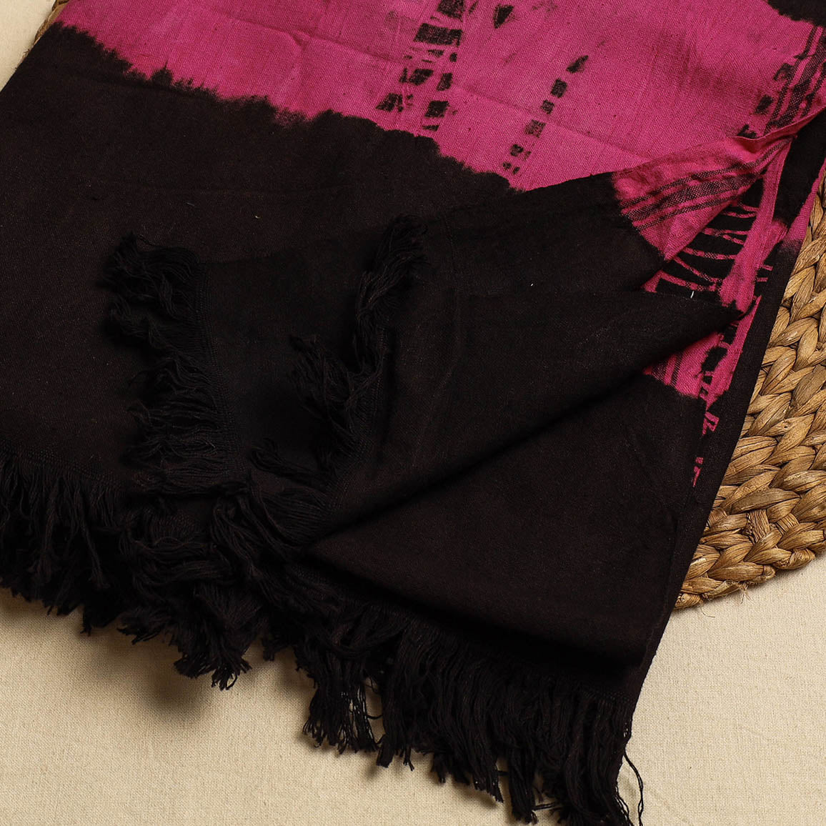 Black - Jhiri Handloom Shibori Tie-Dye Cotton Towel