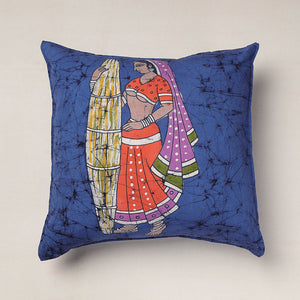 Blue - Hand Batik Printed Pure Cotton Cushion Cover (18 x 18 in)