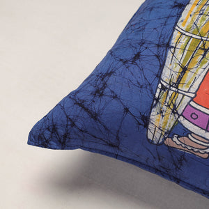 Blue - Hand Batik Printed Pure Cotton Cushion Cover (18 x 18 in)