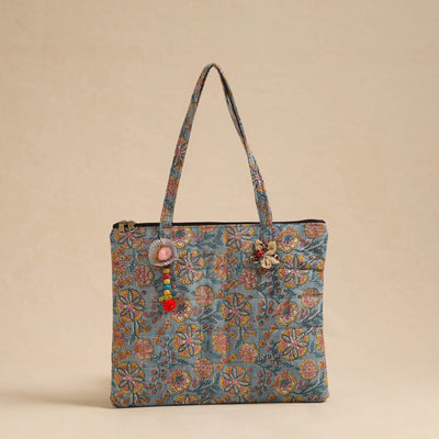 Blue - Handcrafted Quilted Cotton Hand Bag 08