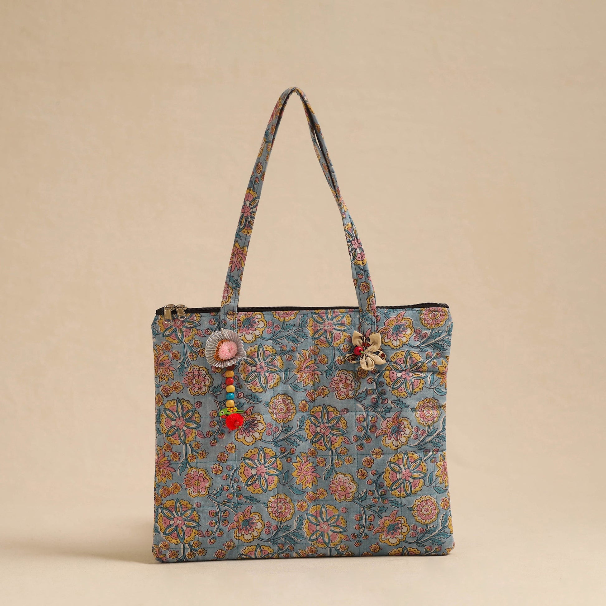 Blue - Handcrafted Quilted Cotton Hand Bag 08