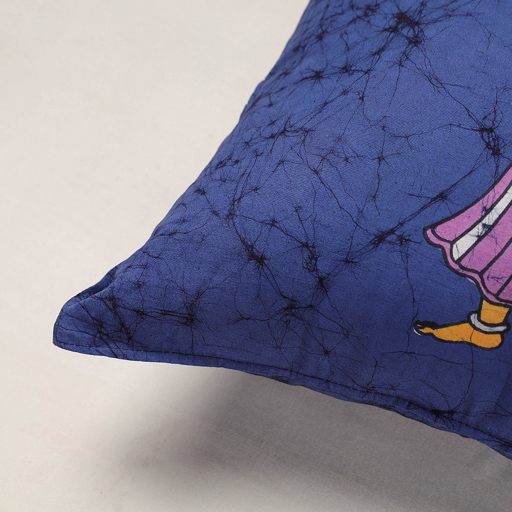 Blue - Hand Batik Printed Pure Cotton Cushion Cover (18 x 18 in)
