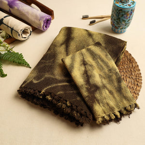 Brown - Pure Handloom Tie-Dye Cotton Towel & Napkin Set