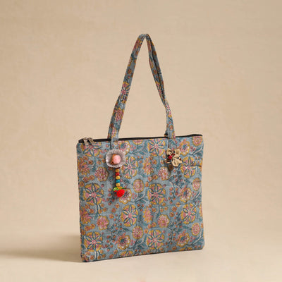 Blue - Handcrafted Quilted Cotton Hand Bag 08