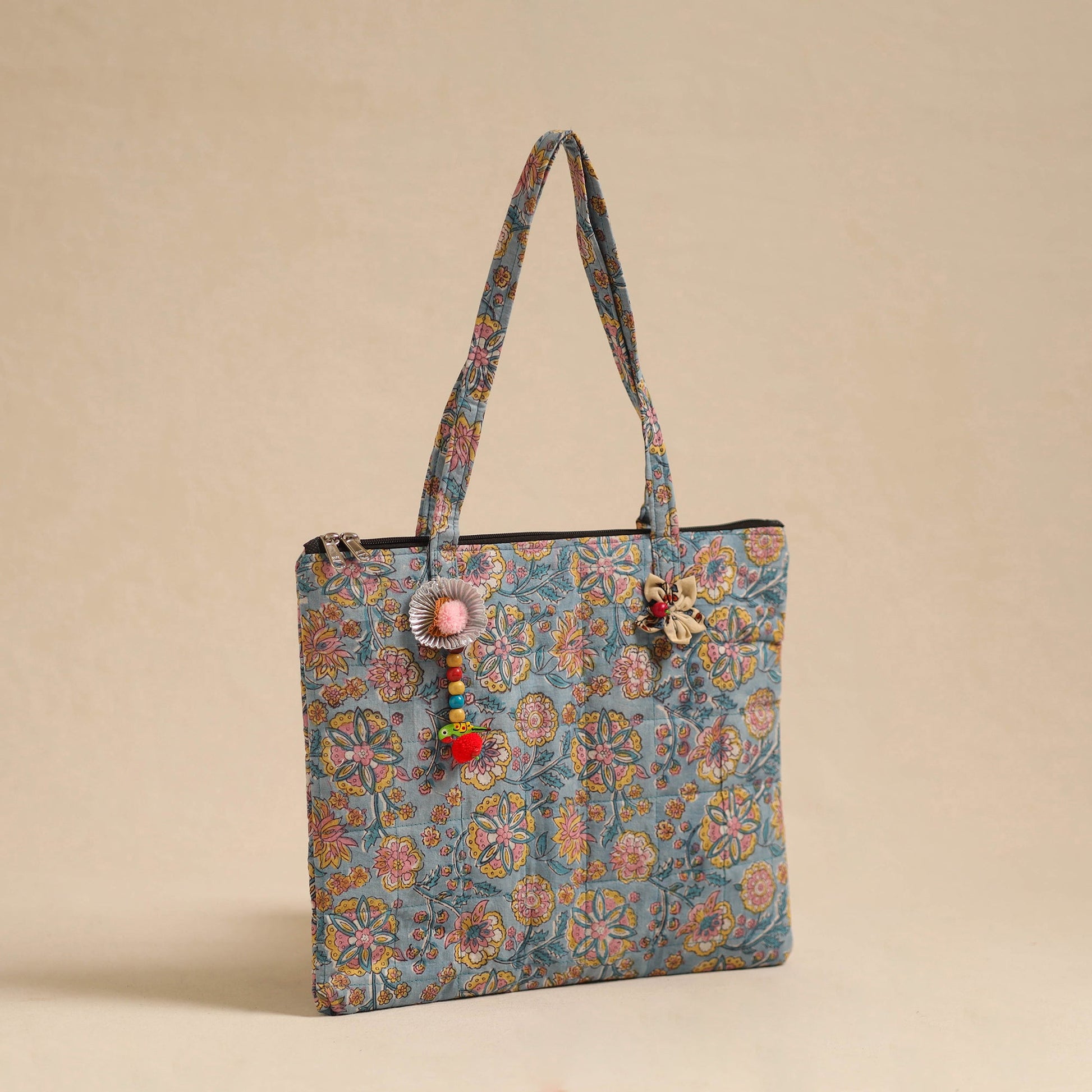 Blue - Handcrafted Quilted Cotton Hand Bag 08