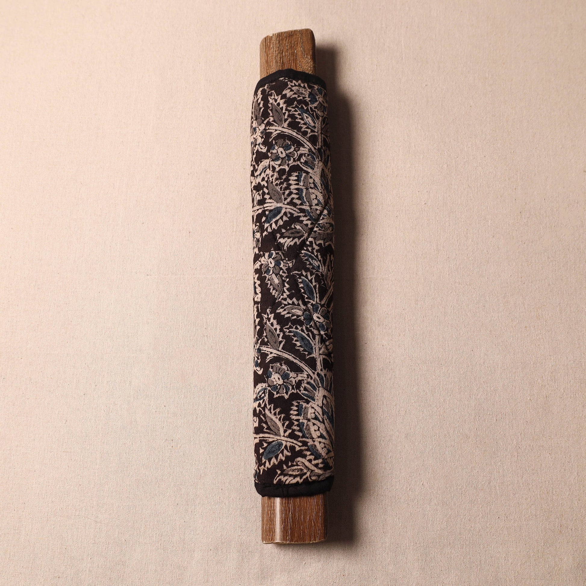 Black - Kalamkari Block Printed Fridge Cover with Handle Cover 01