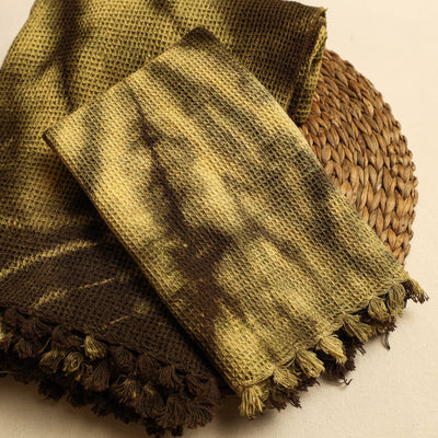 Brown - Pure Handloom Tie-Dye Cotton Towel & Napkin Set