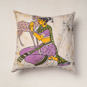 Beige - Hand Batik Printed Pure Cotton Cushion Cover (18 x 18 in)