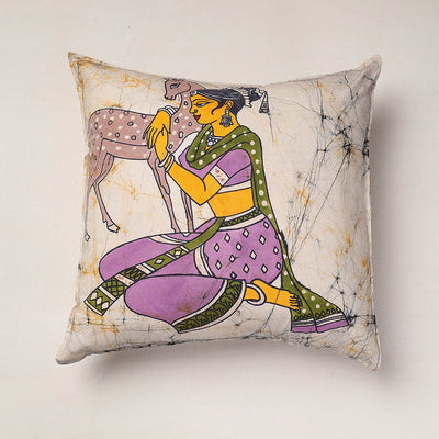 Beige - Hand Batik Printed Pure Cotton Cushion Cover (18 x 18 in)