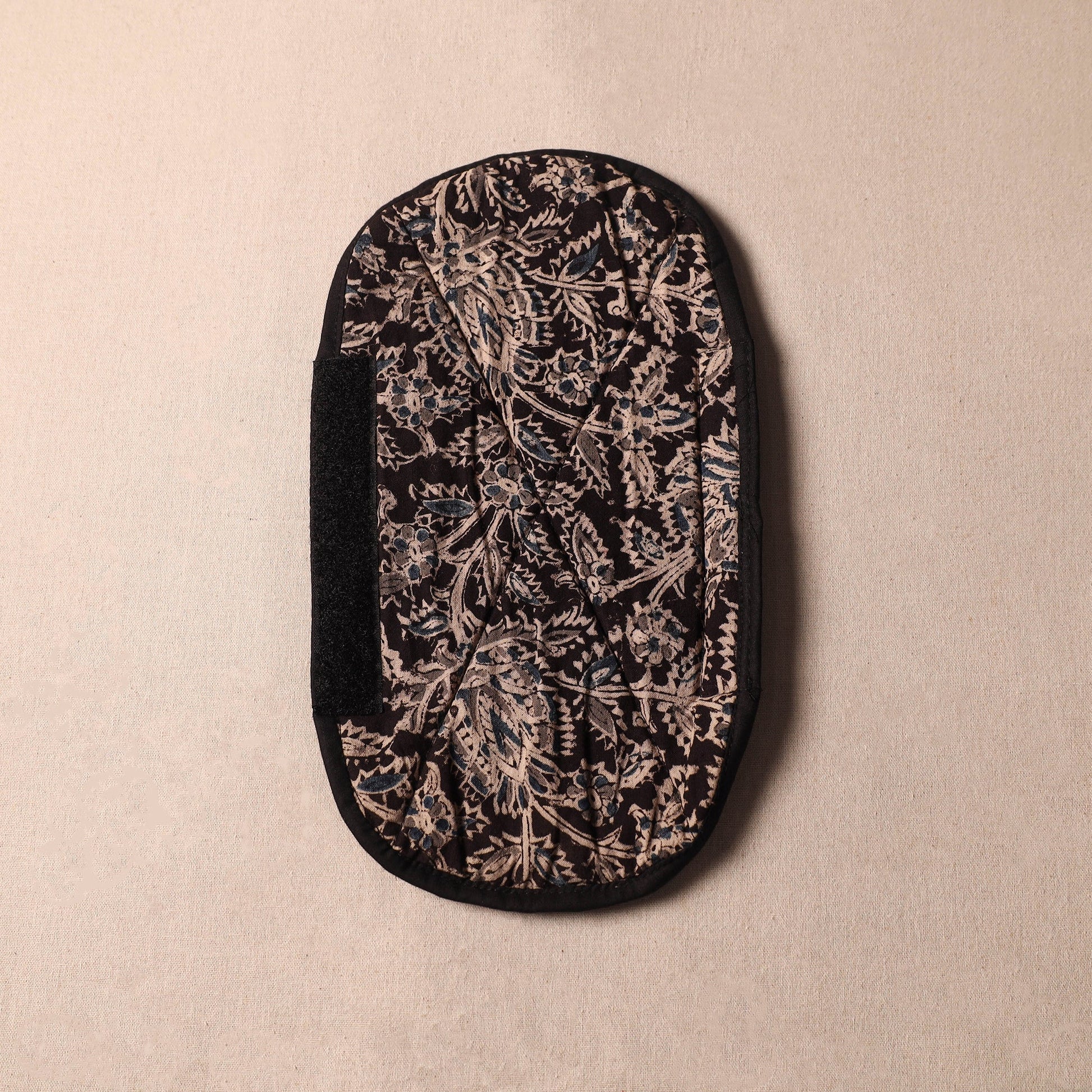 Black - Kalamkari Block Printed Fridge Cover with Handle Cover 01