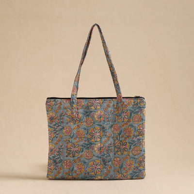 Blue - Handcrafted Quilted Cotton Hand Bag 08