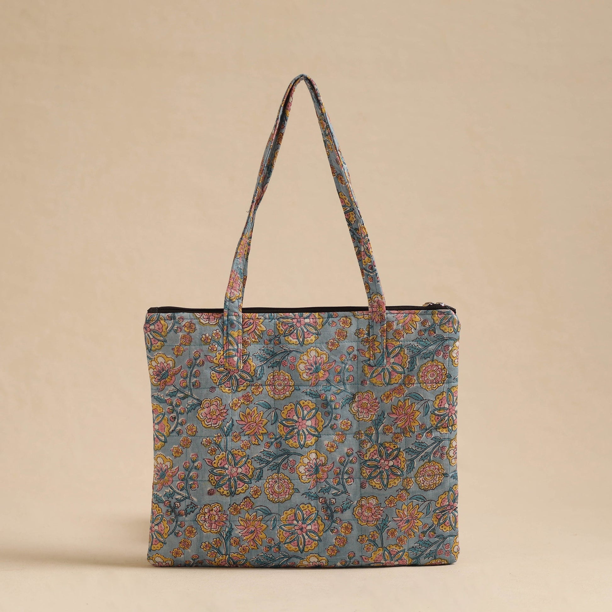 Blue - Handcrafted Quilted Cotton Hand Bag 08