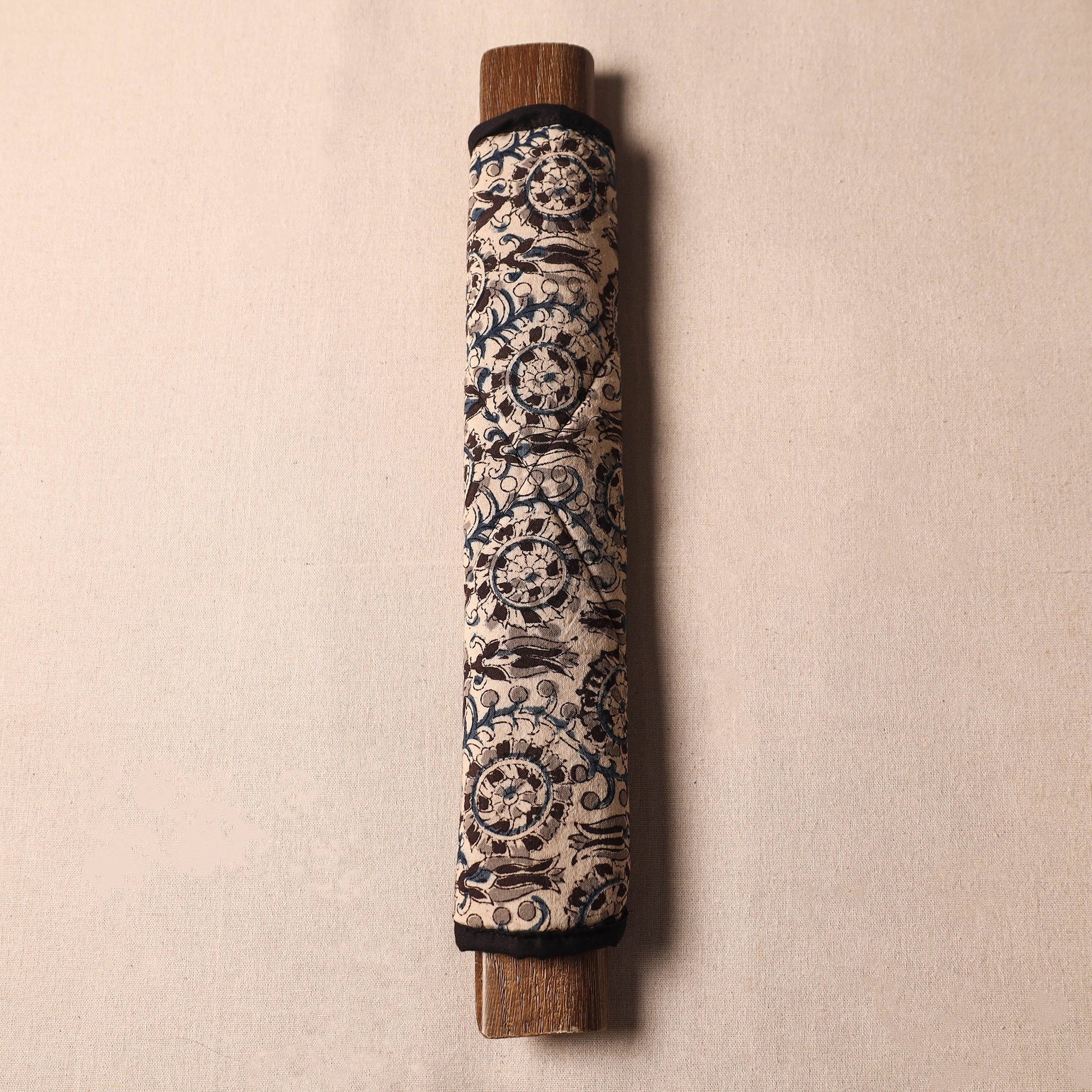Beige - Kalamkari Block Printed Fridge Cover with Handle Cover 03