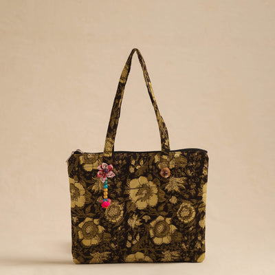 Black - Handcrafted Quilted Cotton Hand Bag 10