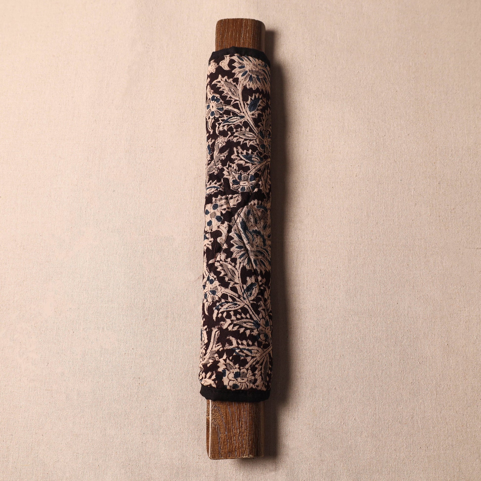 Black - Kalamkari Block Printed Fridge Cover with Handle Cover 05