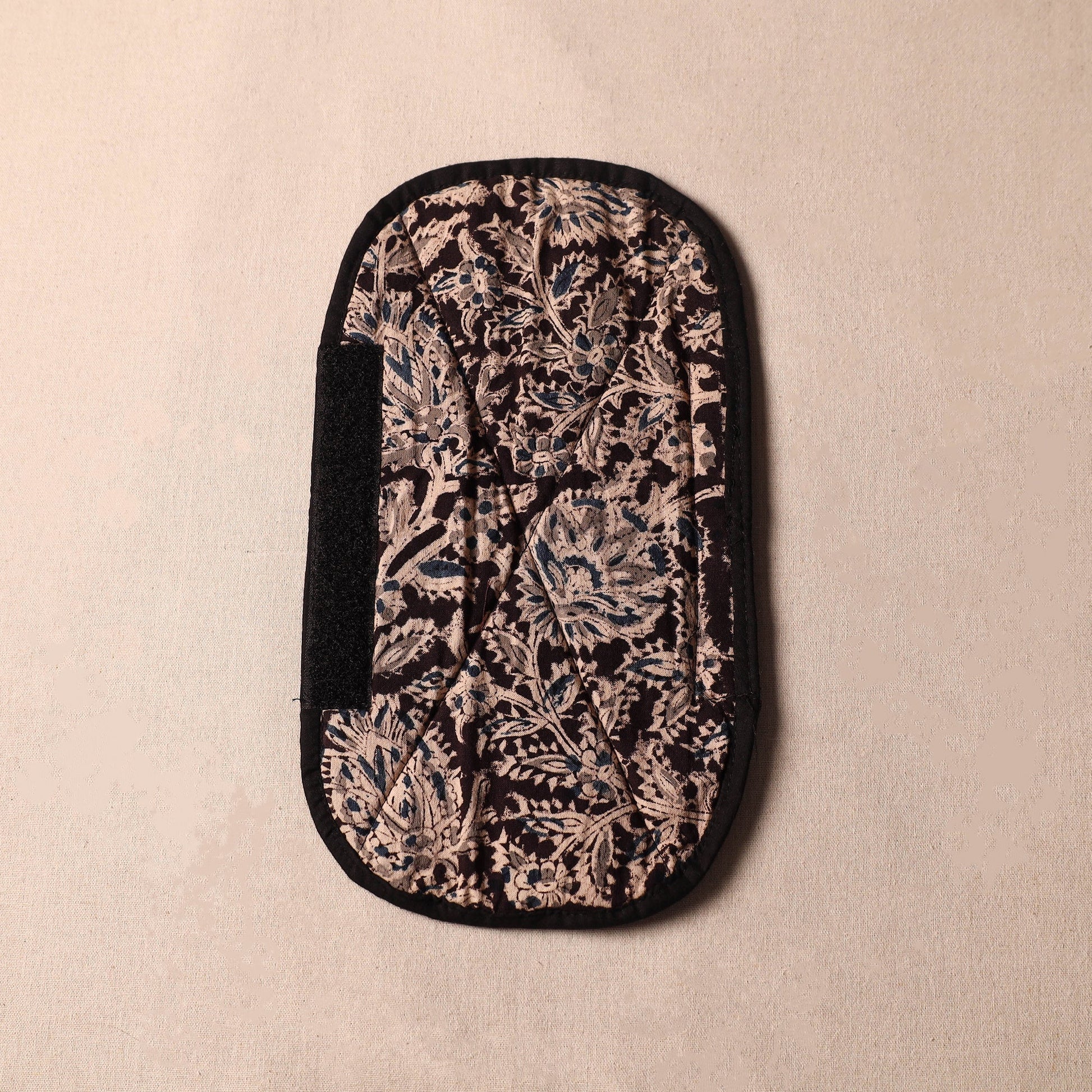 Black - Kalamkari Block Printed Fridge Cover with Handle Cover 05