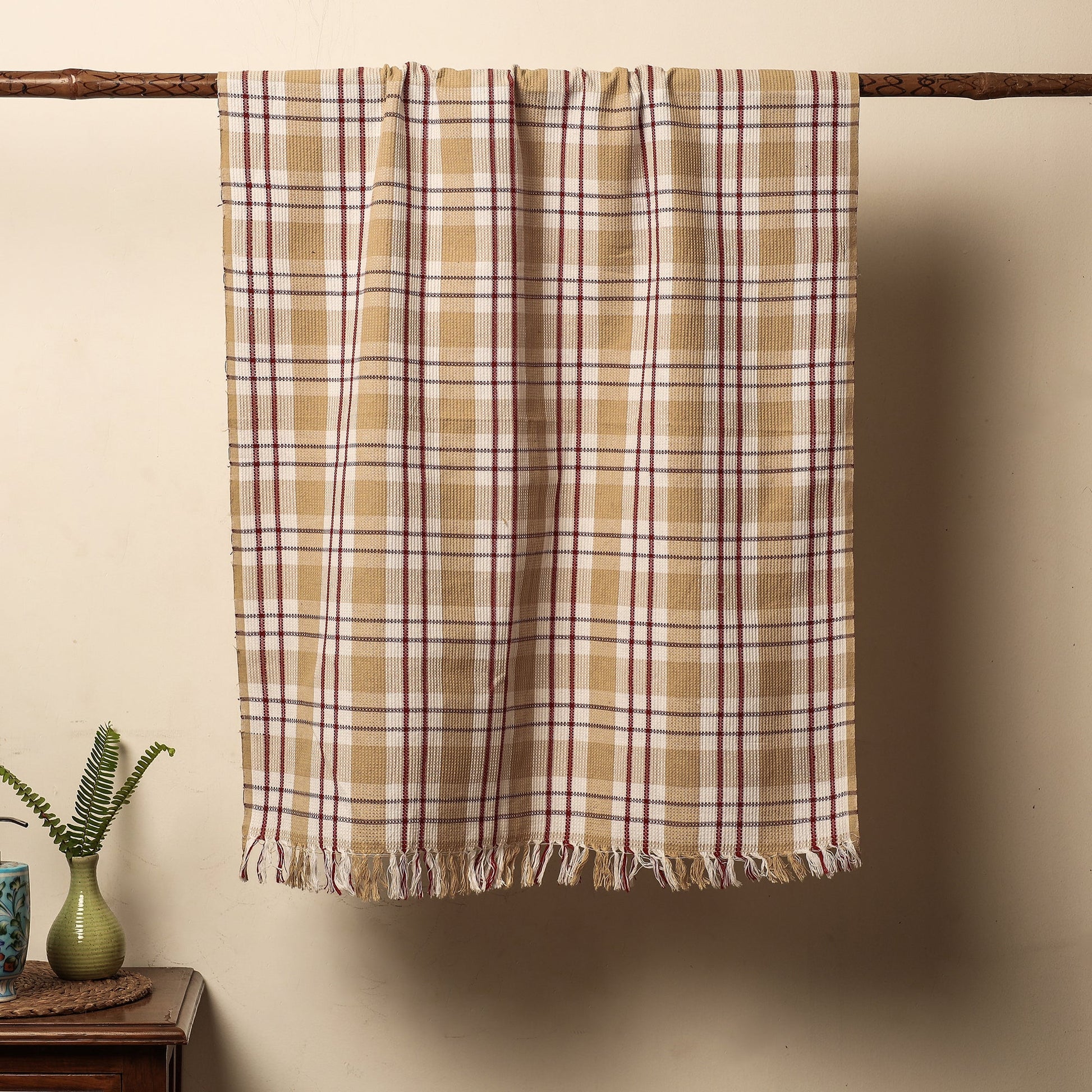 Brown - Honeycomb Handloom Cotton Bath Towel From Dehradun