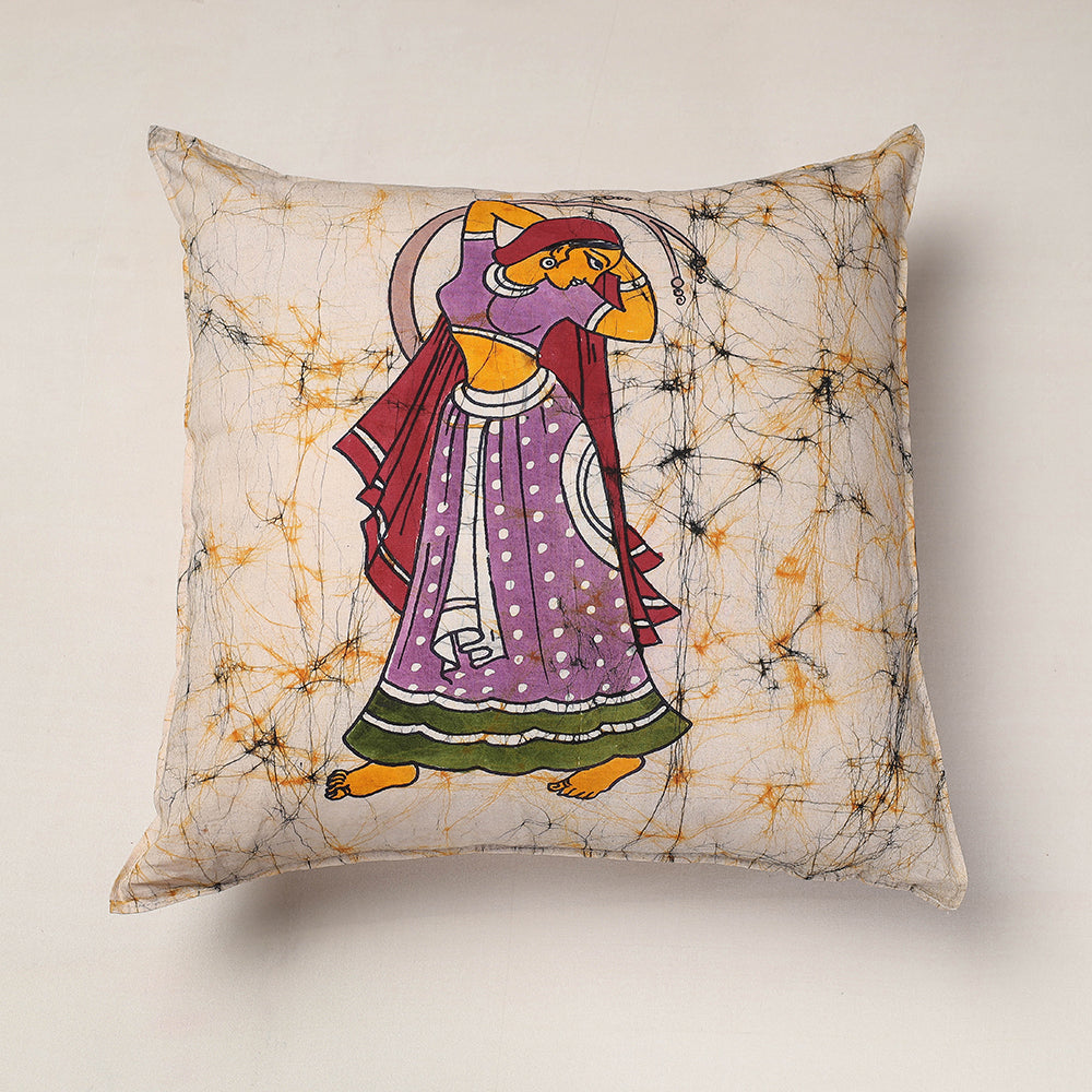 Beige - Hand Batik Printed Pure Cotton Cushion Cover (18 x 18 in)