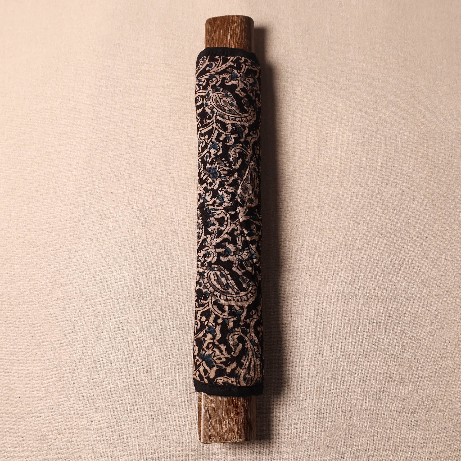 Black - Kalamkari Block Printed Fridge Cover with Handle Cover 07