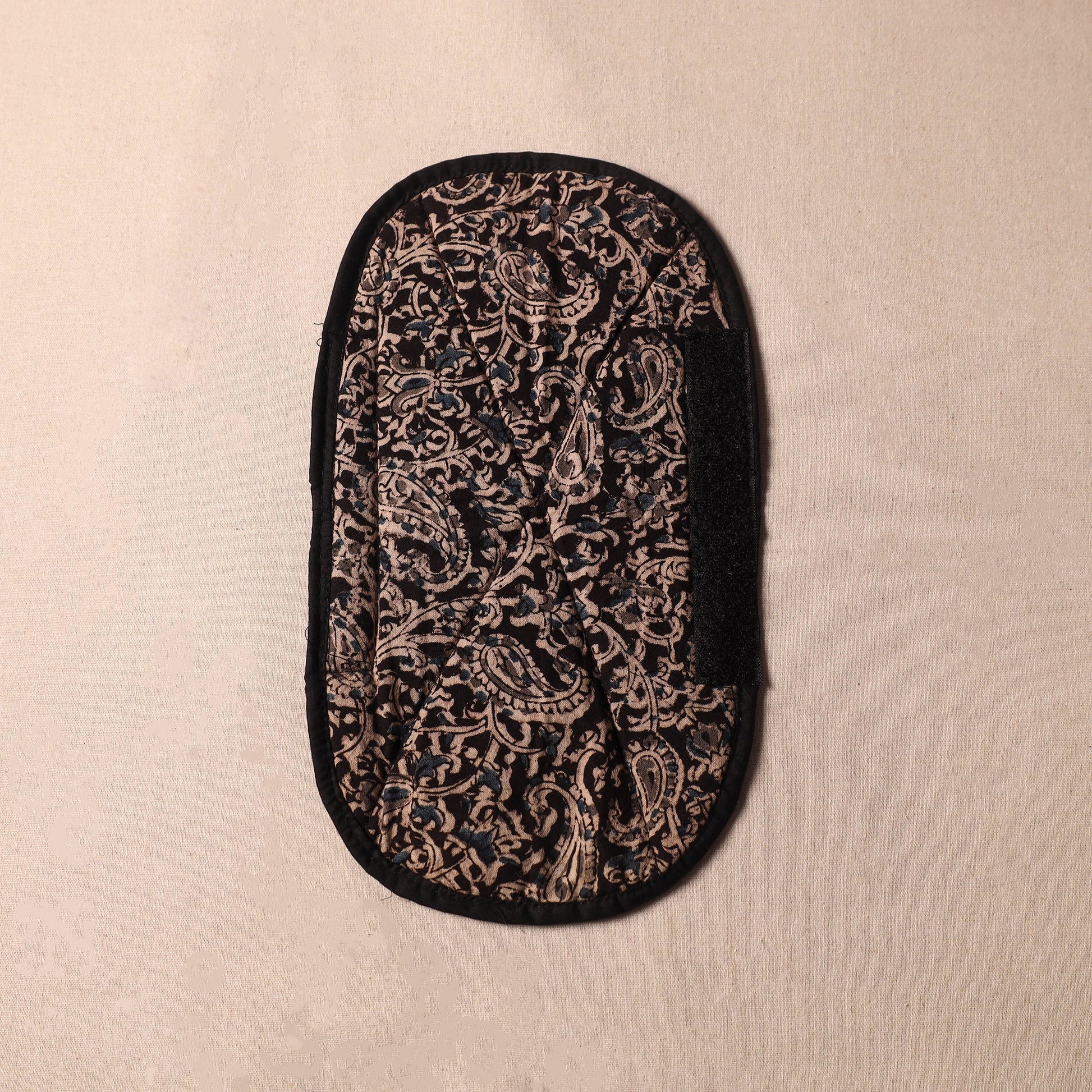 Black - Kalamkari Block Printed Fridge Cover with Handle Cover 07