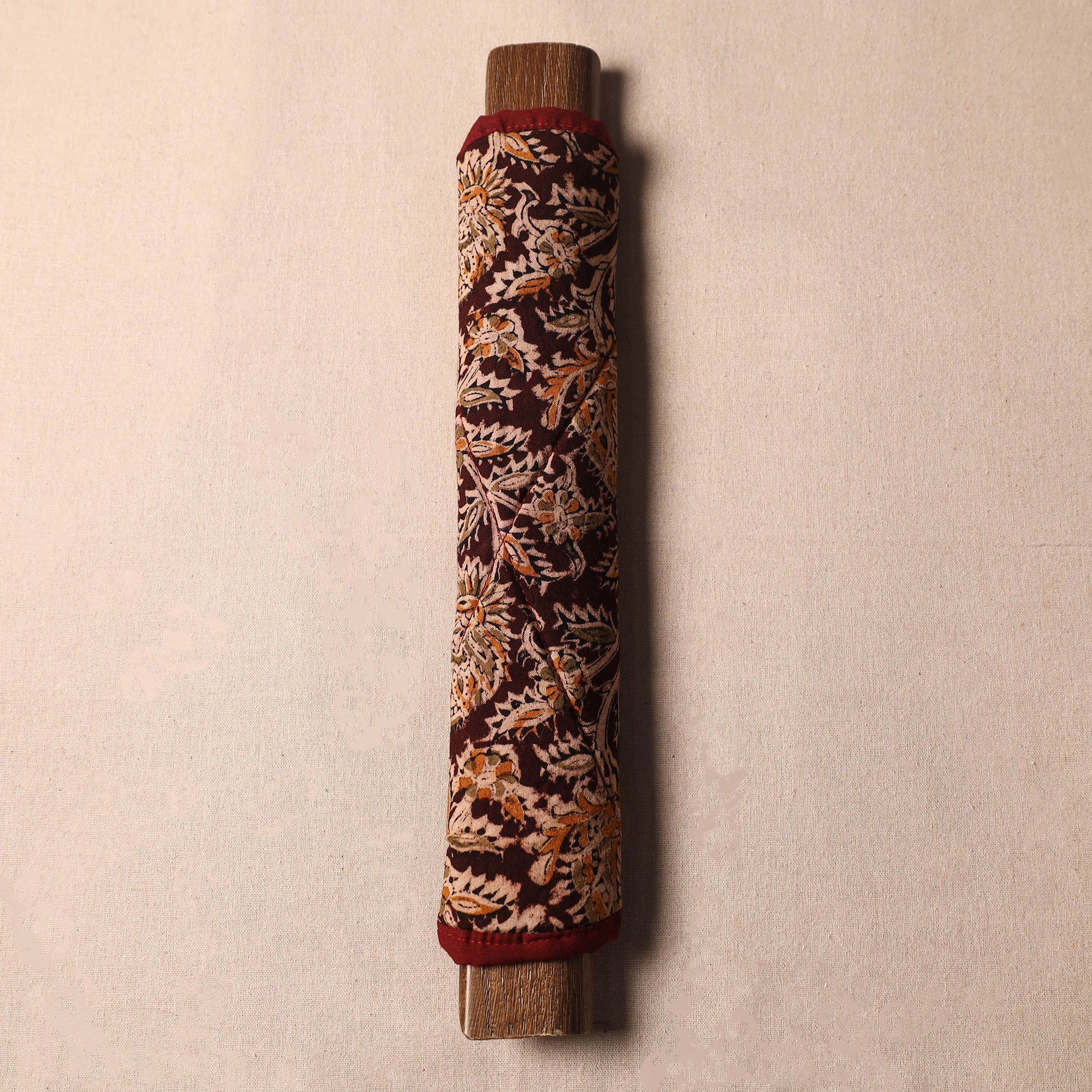Brown - Kalamkari Block Printed Fridge Cover with Handle Cover 08