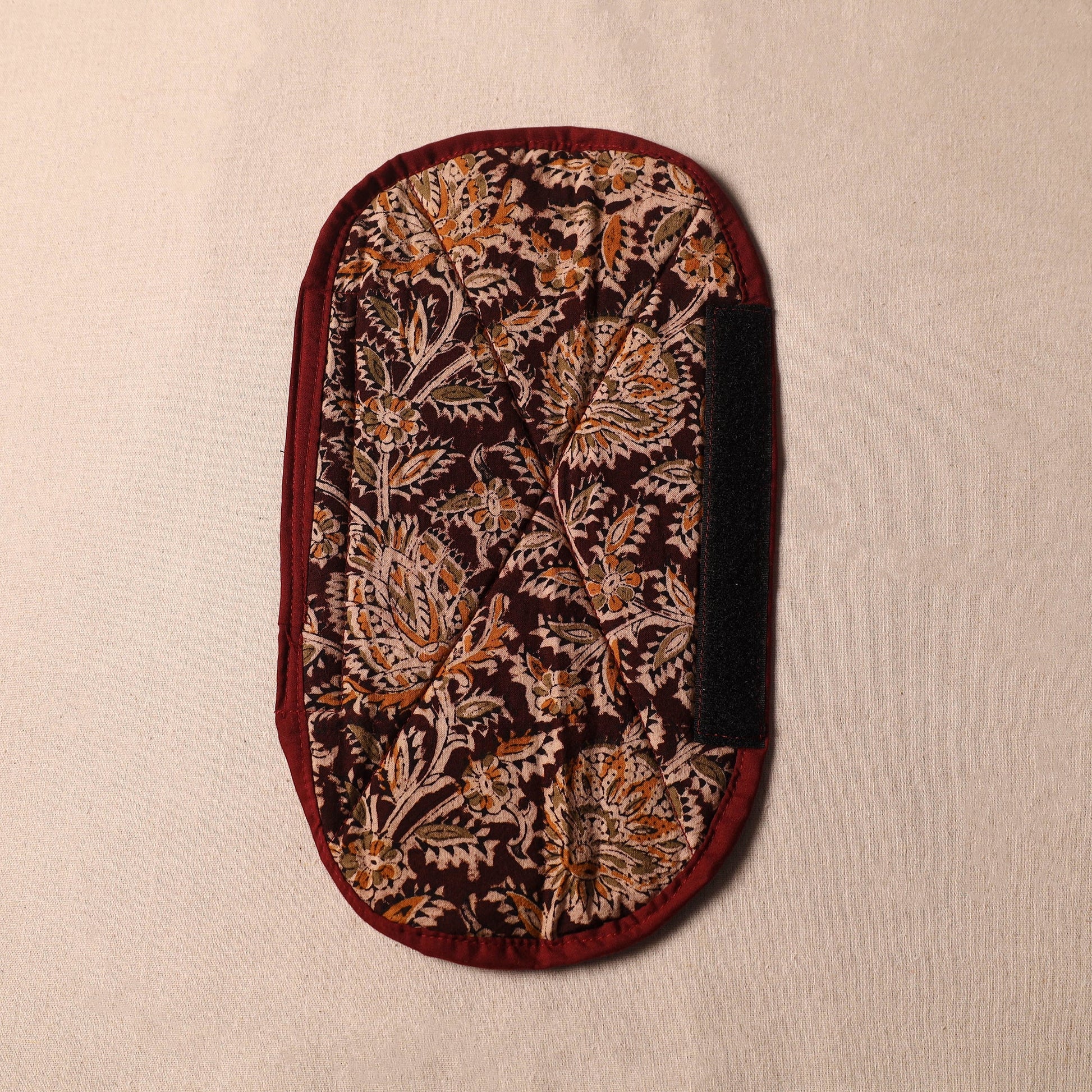 Brown - Kalamkari Block Printed Fridge Cover with Handle Cover 08