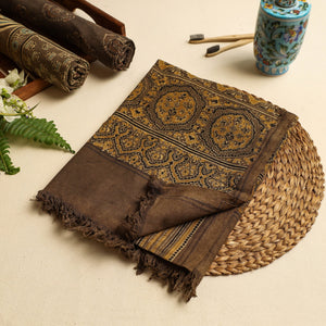 Brown - Block Print Cotton Ajrakh Handloom Towel