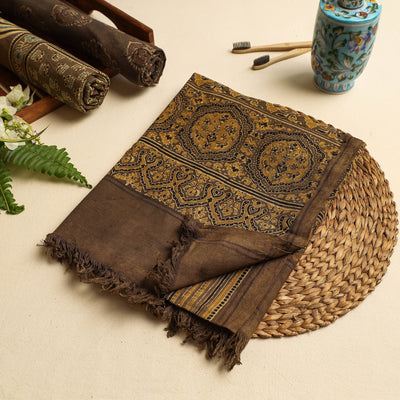 Brown - Block Print Cotton Ajrakh Handloom Towel