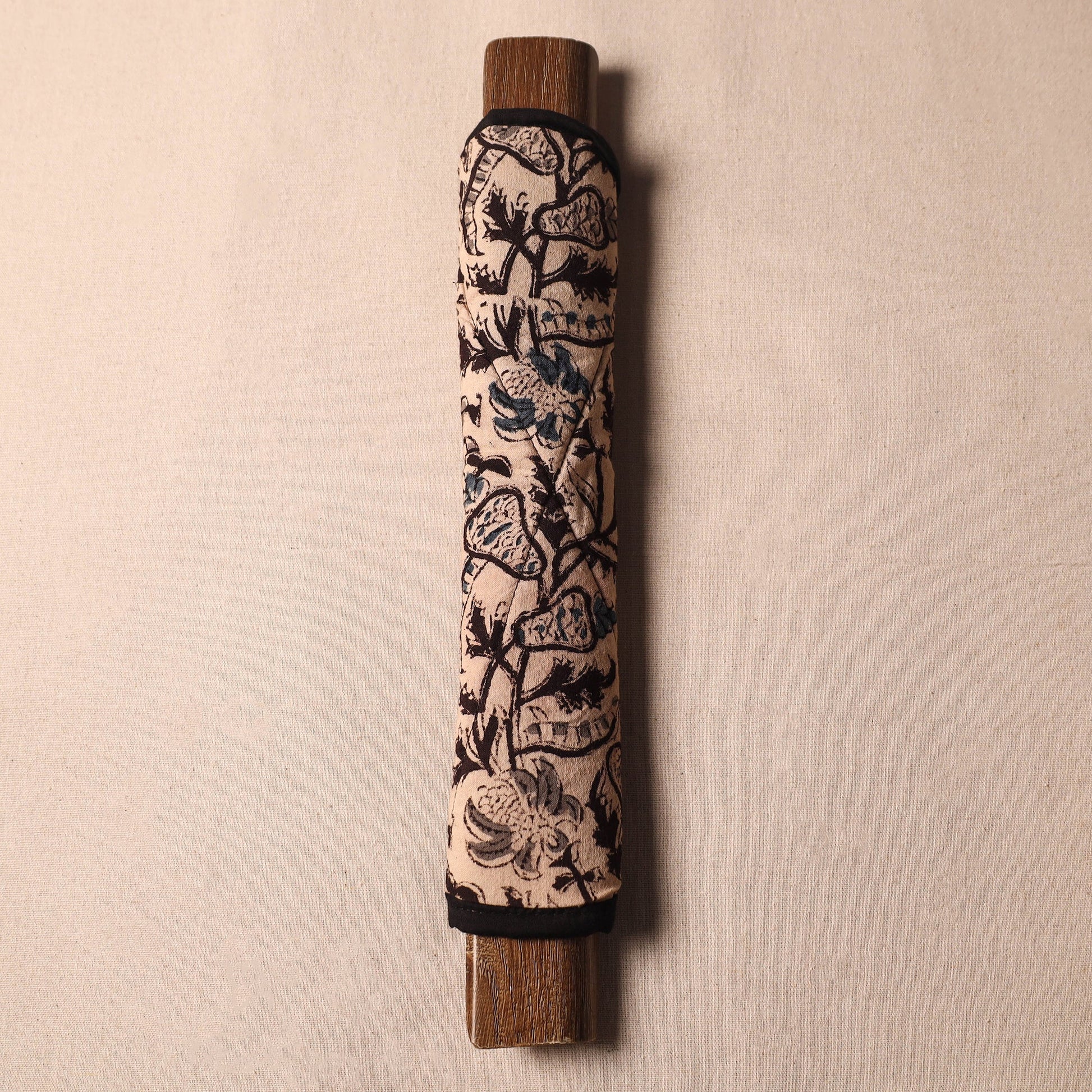 Beige - Kalamkari Block Printed Fridge Cover with Handle Cover 09
