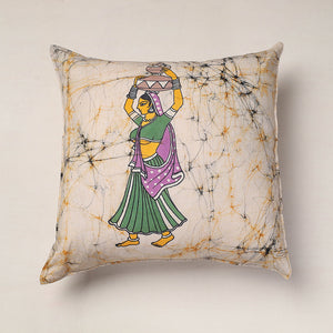 Beige - Hand Batik Printed Pure Cotton Cushion Cover (18 x 18 in)