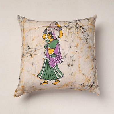 Beige - Hand Batik Printed Pure Cotton Cushion Cover (18 x 18 in)