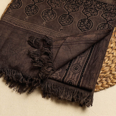 Brown - Block Print Cotton Ajrakh Handloom Towel