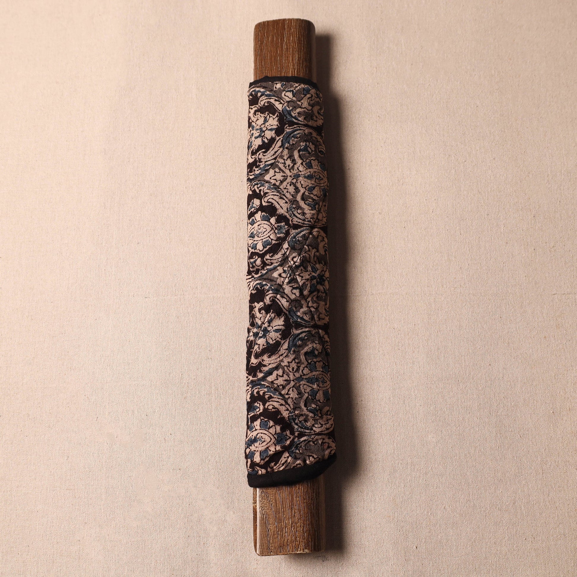 Black - Kalamkari Block Printed Fridge Cover with Handle Cover 10