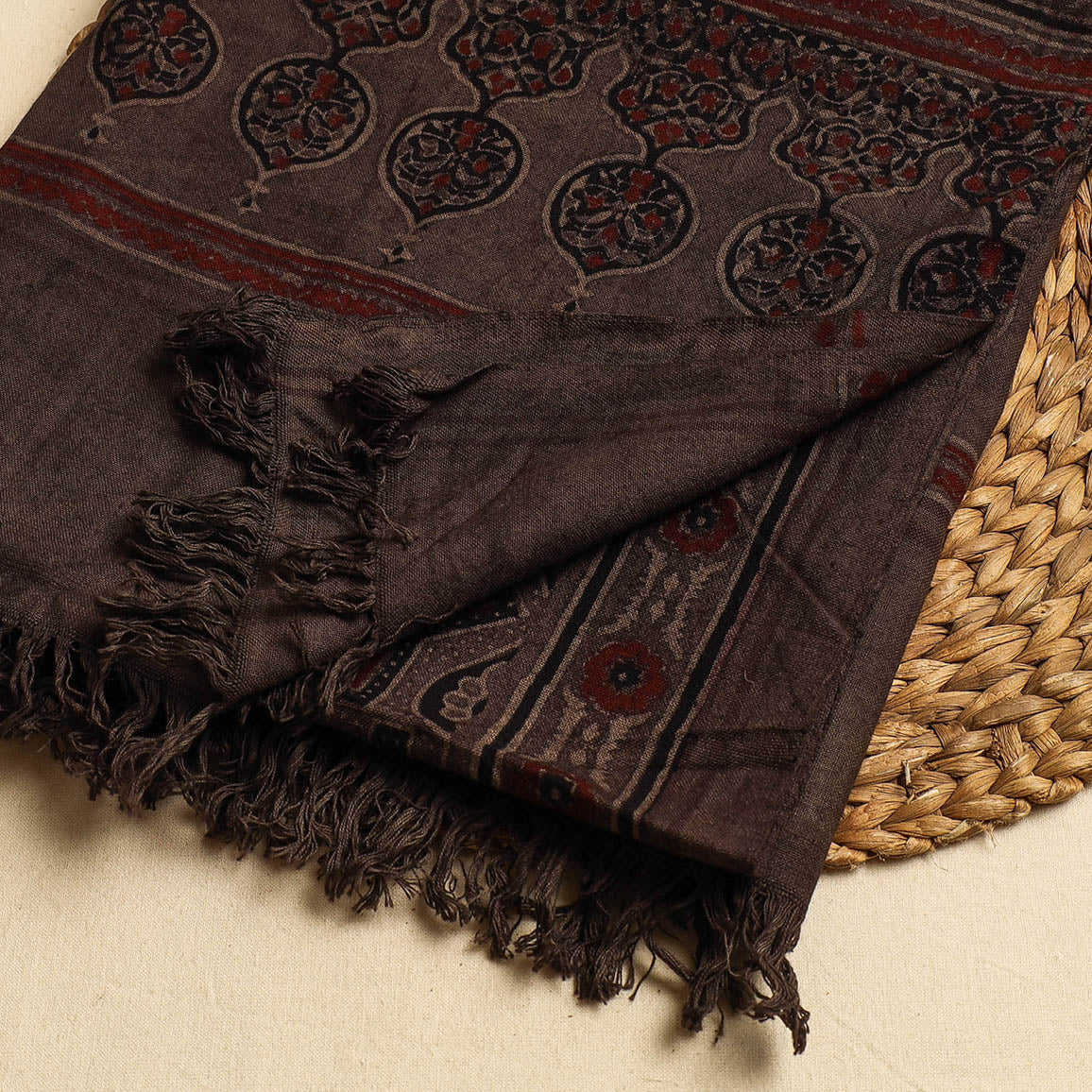Brown - Block Print Cotton Ajrakh Handloom Towel