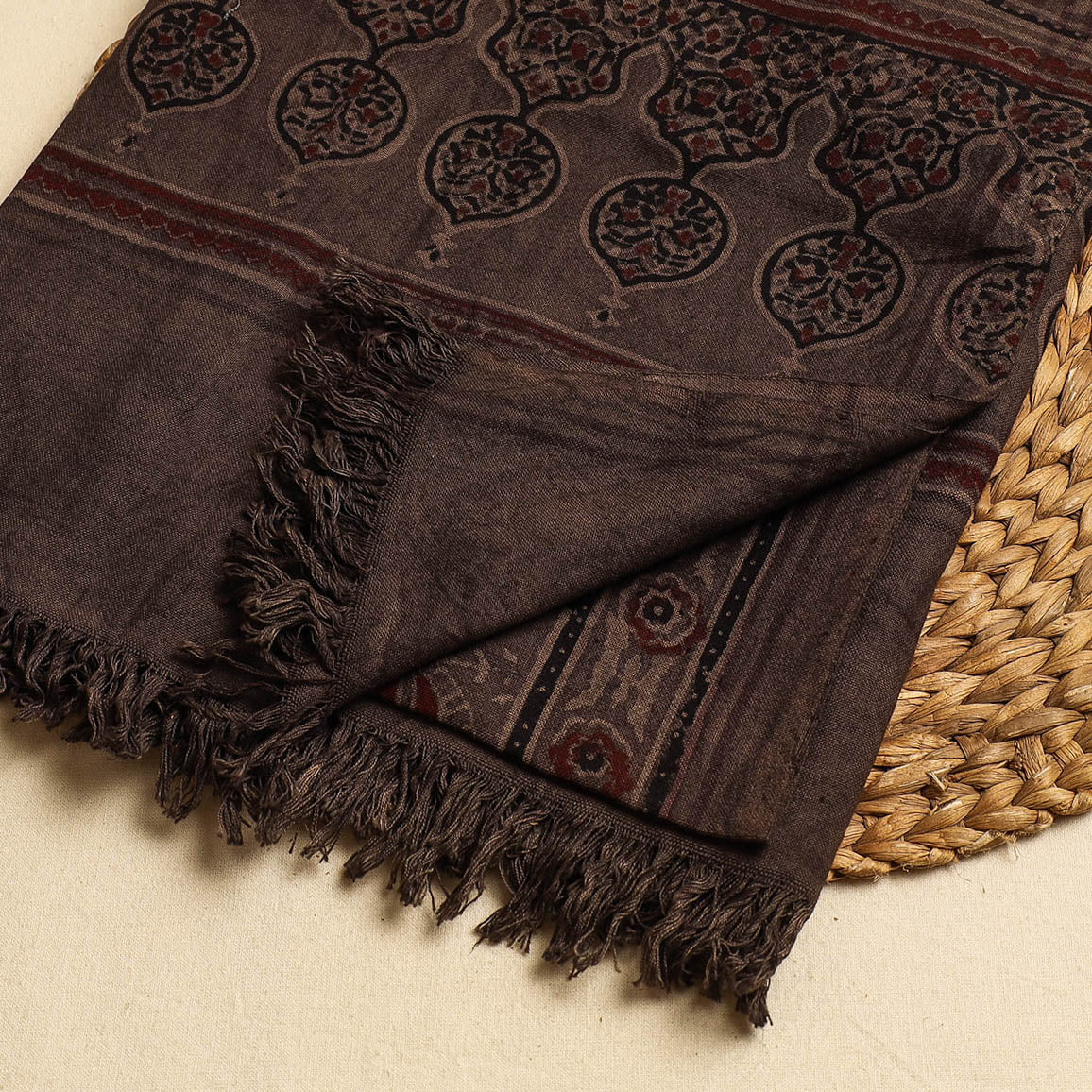 Brown - Block Print Cotton Ajrakh Handloom Towel