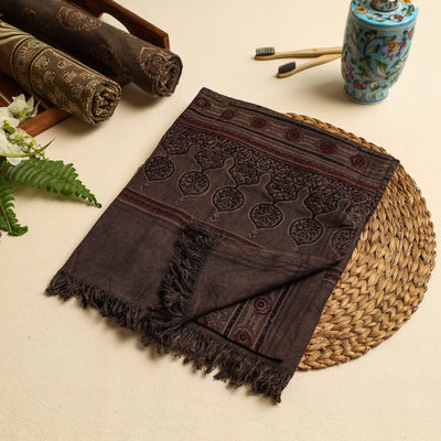Brown - Block Print Cotton Ajrakh Handloom Towel