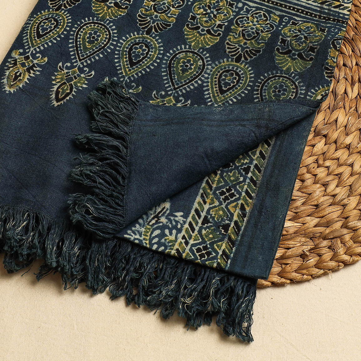 Blue - Block Print Cotton Ajrakh Handloom Towel