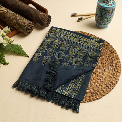 Blue - Block Print Cotton Ajrakh Handloom Towel