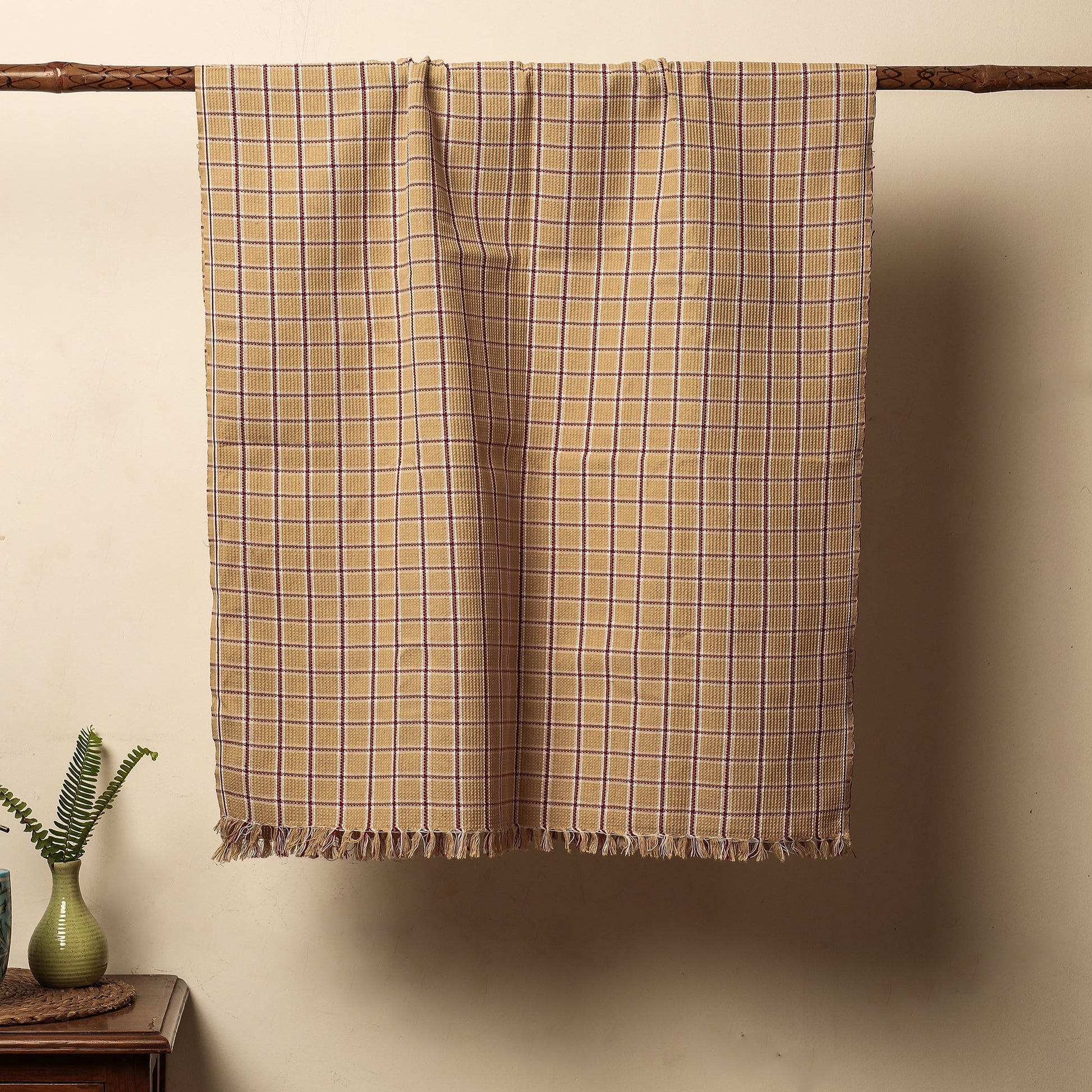 Brown - Honeycomb Handloom Cotton Bath Towel From Dehradun