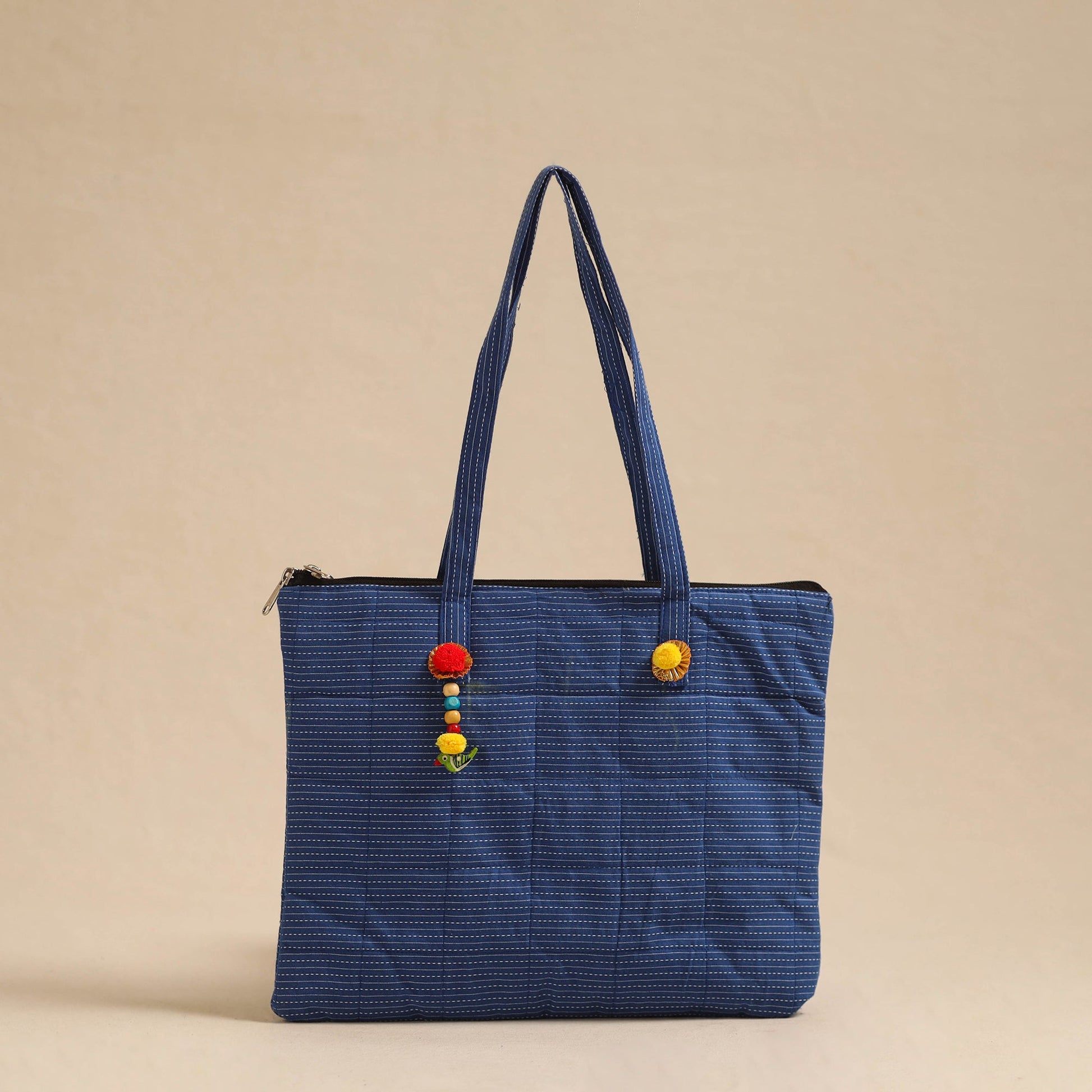 Blue - Handcrafted Quilted Cotton Hand Bag 15