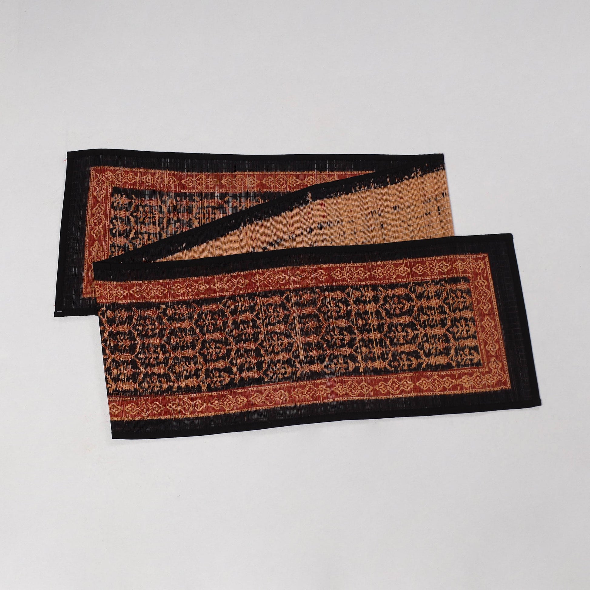 Black - Natural Bamboo Bagh Block Printed Dining Table Runner 04