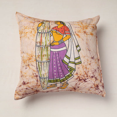 Beige - Hand Batik Printed Pure Cotton Cushion Cover (18 x 18 in)