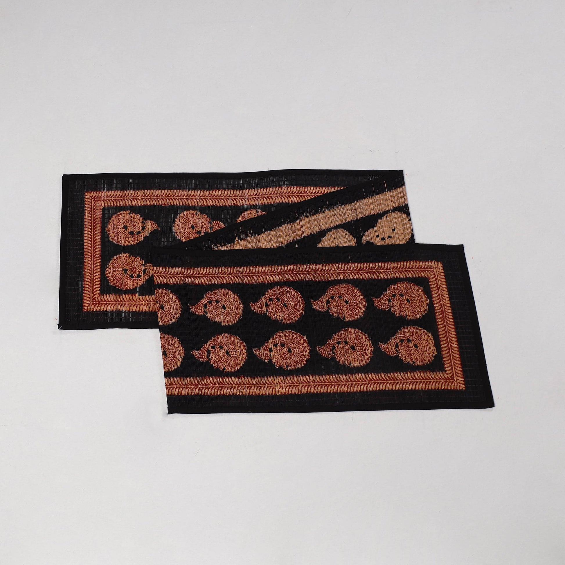 Black - Natural Bamboo Bagh Block Printed Dining Table Runner 05