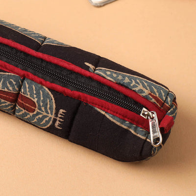 Black - Handmade Quilted Cotton Pencil Pouch 01